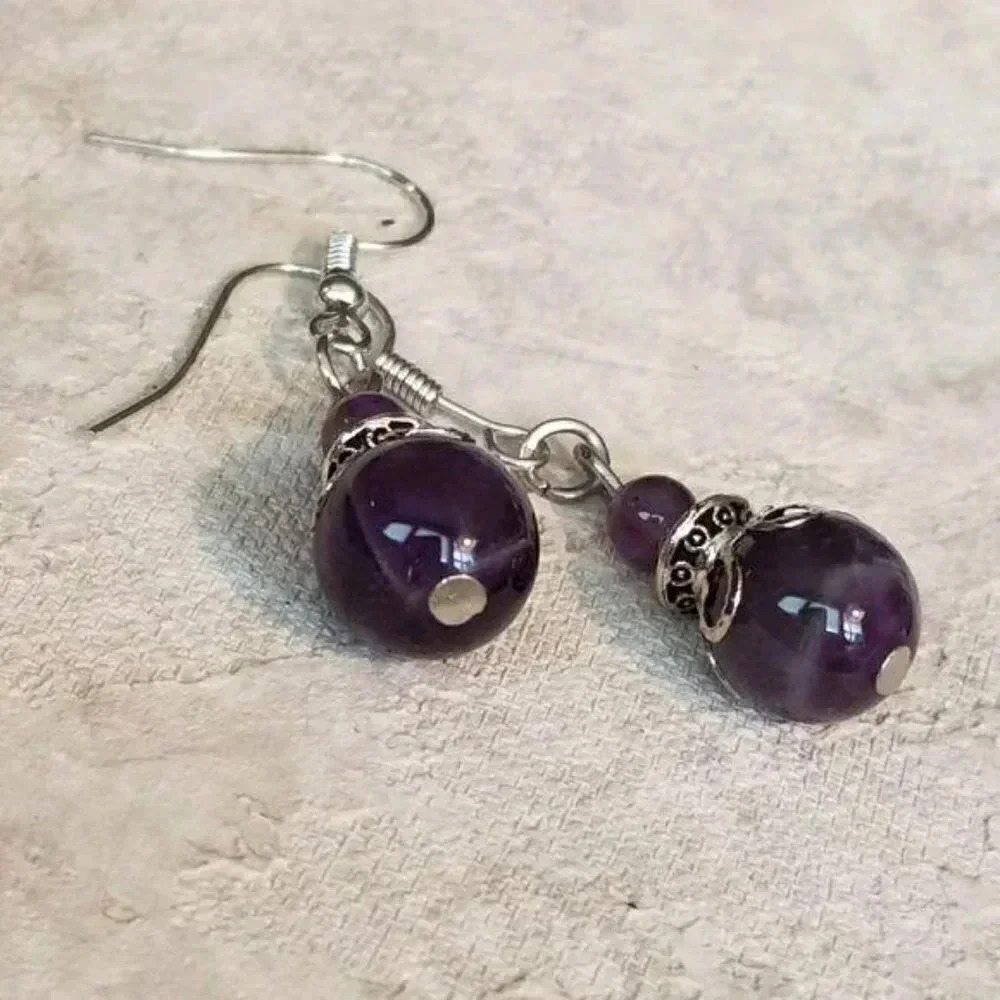 Victorian Lace Amethyst Gemstone Drop Earrings - Picture 4 of 4